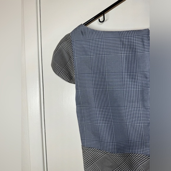 Zac Posen 100% Silk Plaid Blue Black Grey Structured Cap Sleeve Shift Dress 6 - Picture 8 of 15
